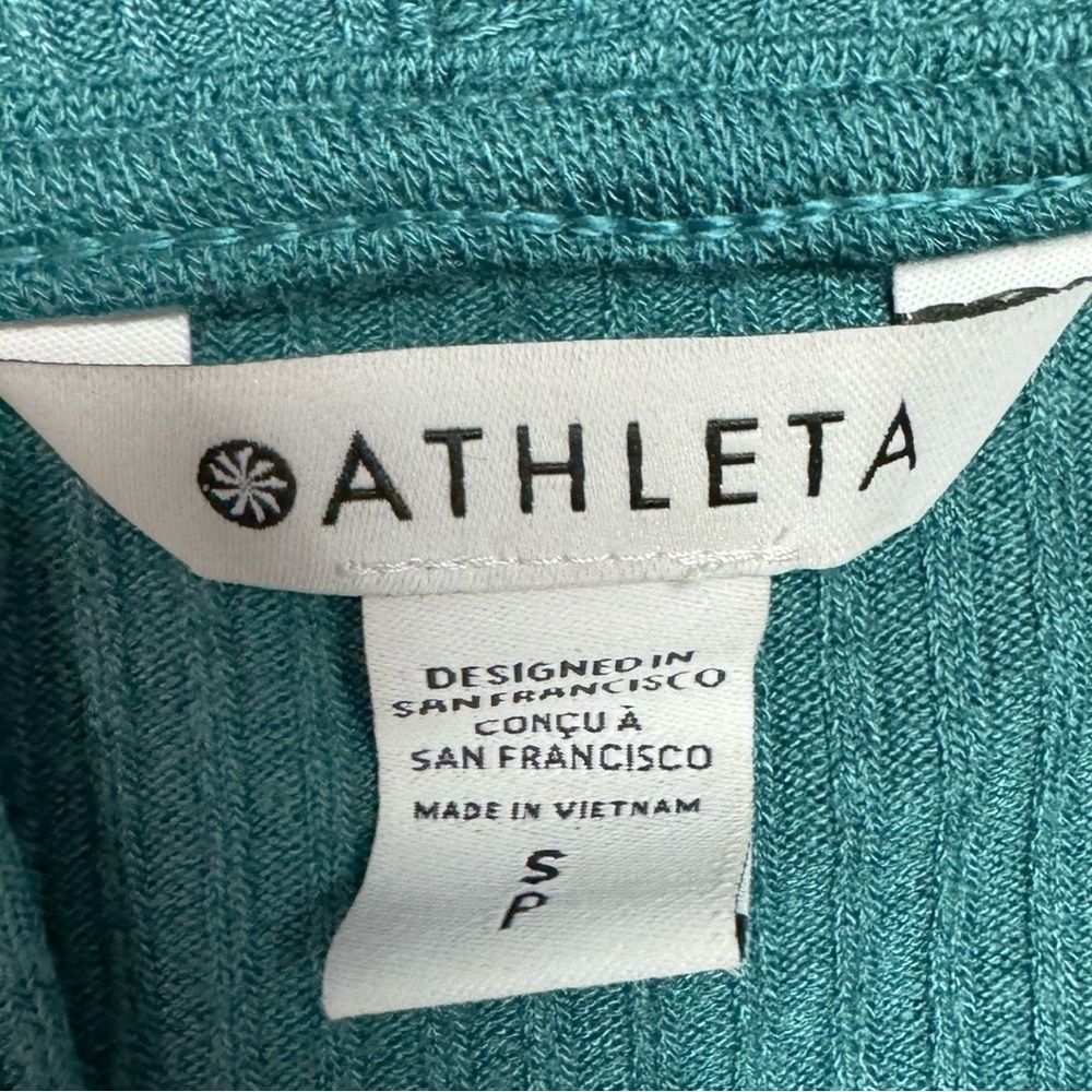 Athleta Harmony Pose Wrap Teal Cardigan Hooded Size Small Ribbed Yoga Athleisure - Picture 6 of 7
